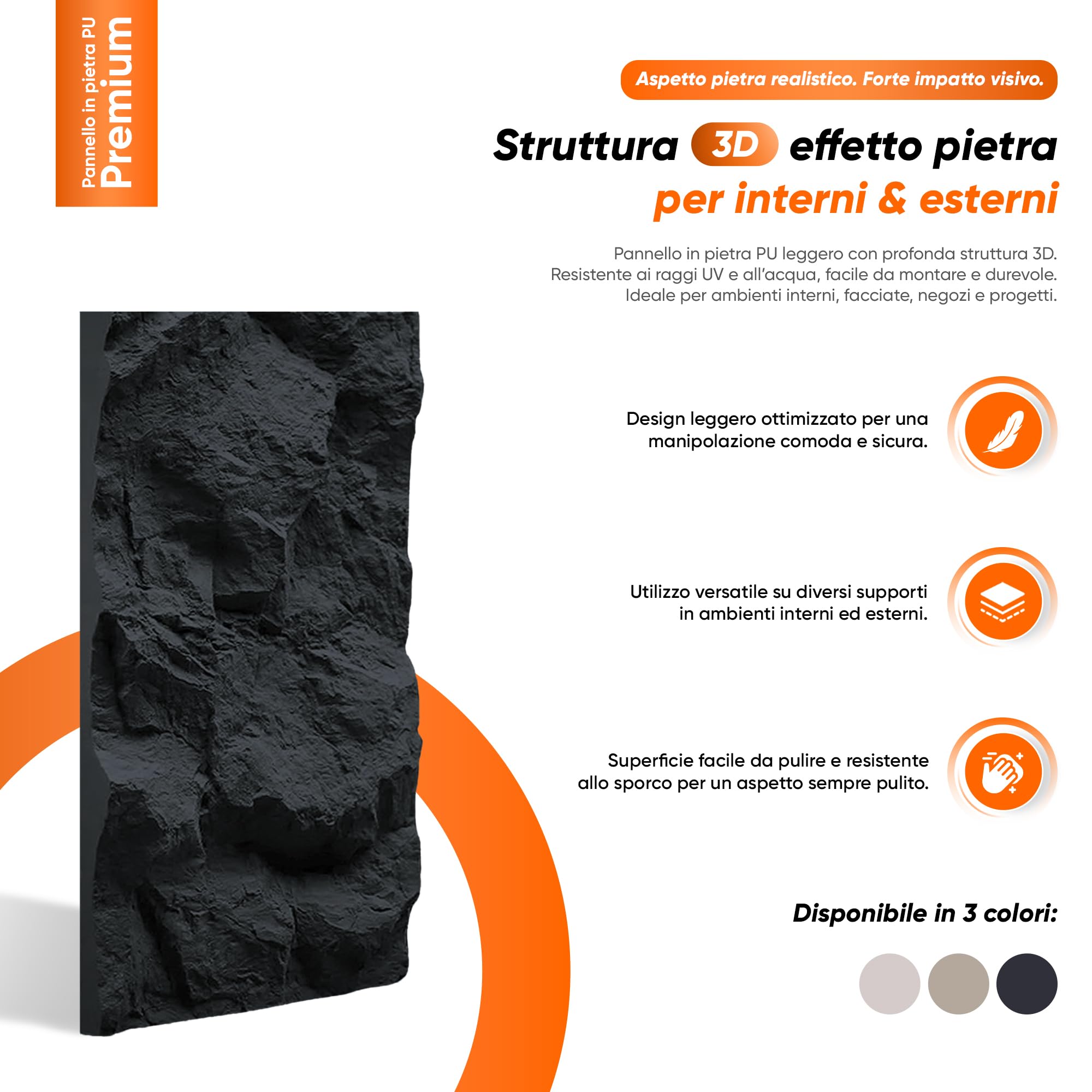 IZODEKOR Pannelli PU a Parete Effetto Pietra 60x120 cm | 5 cm di Spessore | Pannelli a Parete 3D Nero | Rivestimento a Parete Effetto Pietra per Interni | Pannelli PU in Pietra Naturale | NIGHT STONE