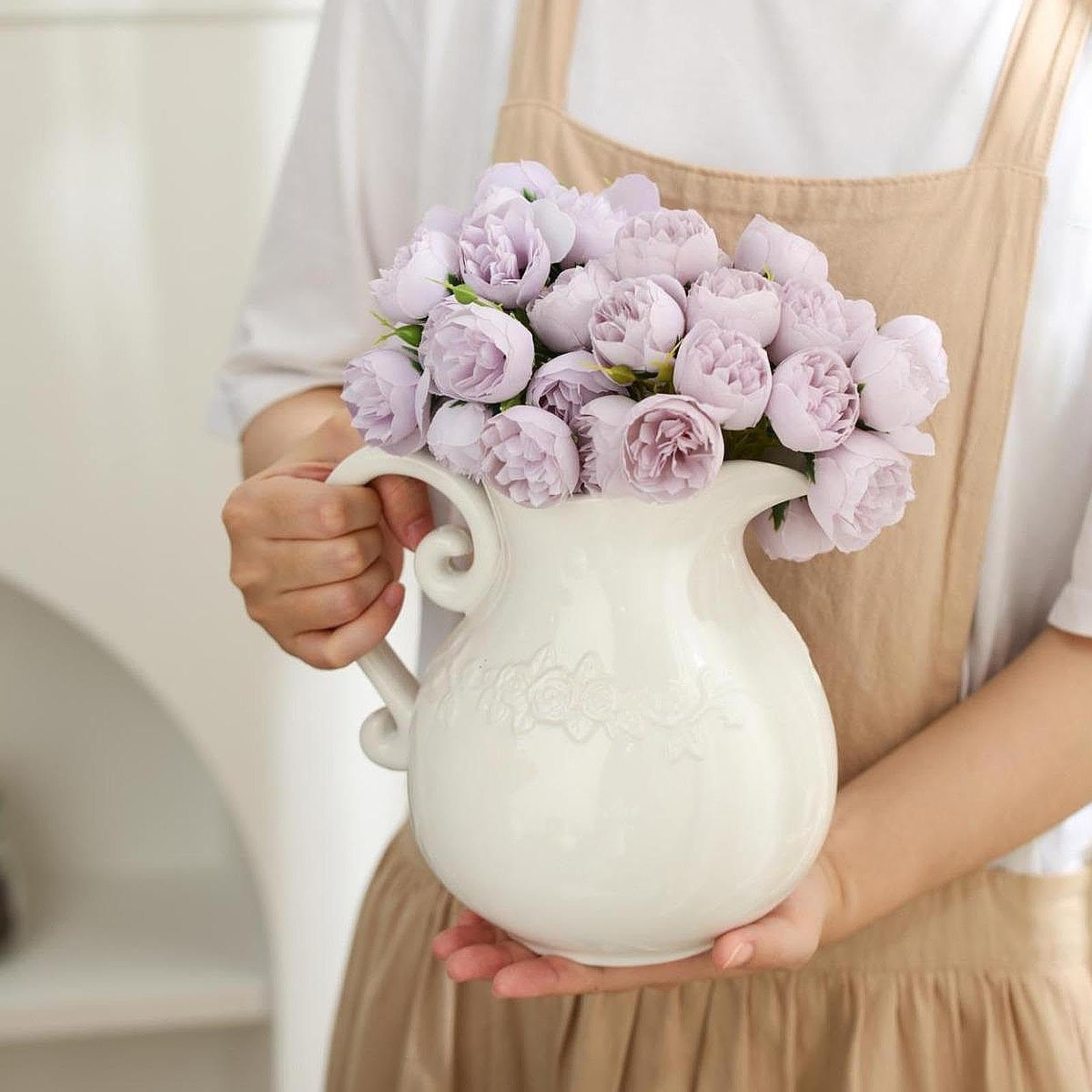 Vase à Fleurs En Céramique Blanche, Vase Décoratif, Pichet Vase Fleurs Séchées Vase Porcelaine, Vase Décoration de Table, Vase En Porcelaine, pour Maison Chambre Décor de Mariage, Styles courts