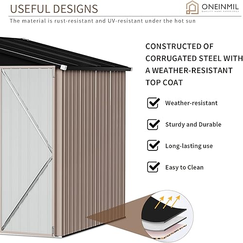 Miniatura 4 de oneinmil Cobertizo de almacenamiento de 5.6 x 8.5 pies, cobertizo de almacenamiento de jardín al aire libre, cobertizo de jardín de metal de acero