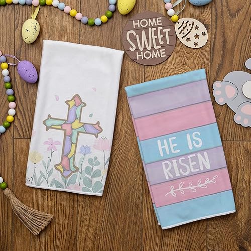 Miniatura 3 de ARKENY Juego de 2 paños de cocina de Pascua, diseño de cruz de flores rosadas, 18 x 26 pulgadas, decoración de primavera de temporada de vacaciones