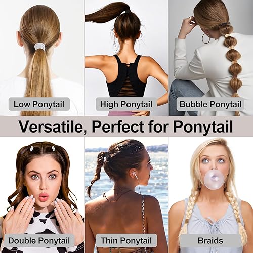 Miniatura 6 de Paquete de 280 ligas elásticas para el cabello sin daños, bandas elásticas de 0.157 pulgadas para colas de caballo de mujer, gruesas, medianas,