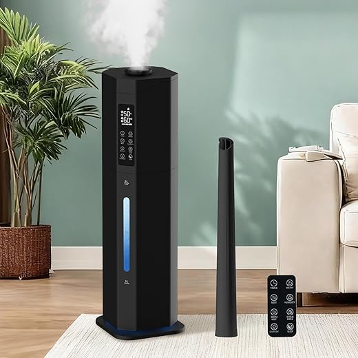 Humidifiers for Bedroom - GloryAir 2.38Gal/9L Top Fill Warm & Cool Mist Humidifier for Large Room 750ft² with Auto Mode 7-Color Light, Humidistat, Quiet Humidifier for Plants Baby Adults Home & Office