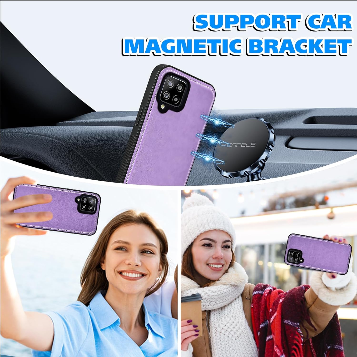 Asuwish Phone Case for Samsung Galaxy A42 5G Zipper Wallet Detachable Cell Cover with Tempered Glass Screen Protector Crossbody Strap Flower Card Holder Slot A 42 G5 42A S42 4G 2021 Women Girls Purple