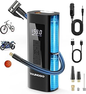 YOUNGDO Tire Inflator Portable Air Compressor, 150 PSI & 6000mAh, Tire Inflator with Pressure Gauge, Quick Inflation for C...