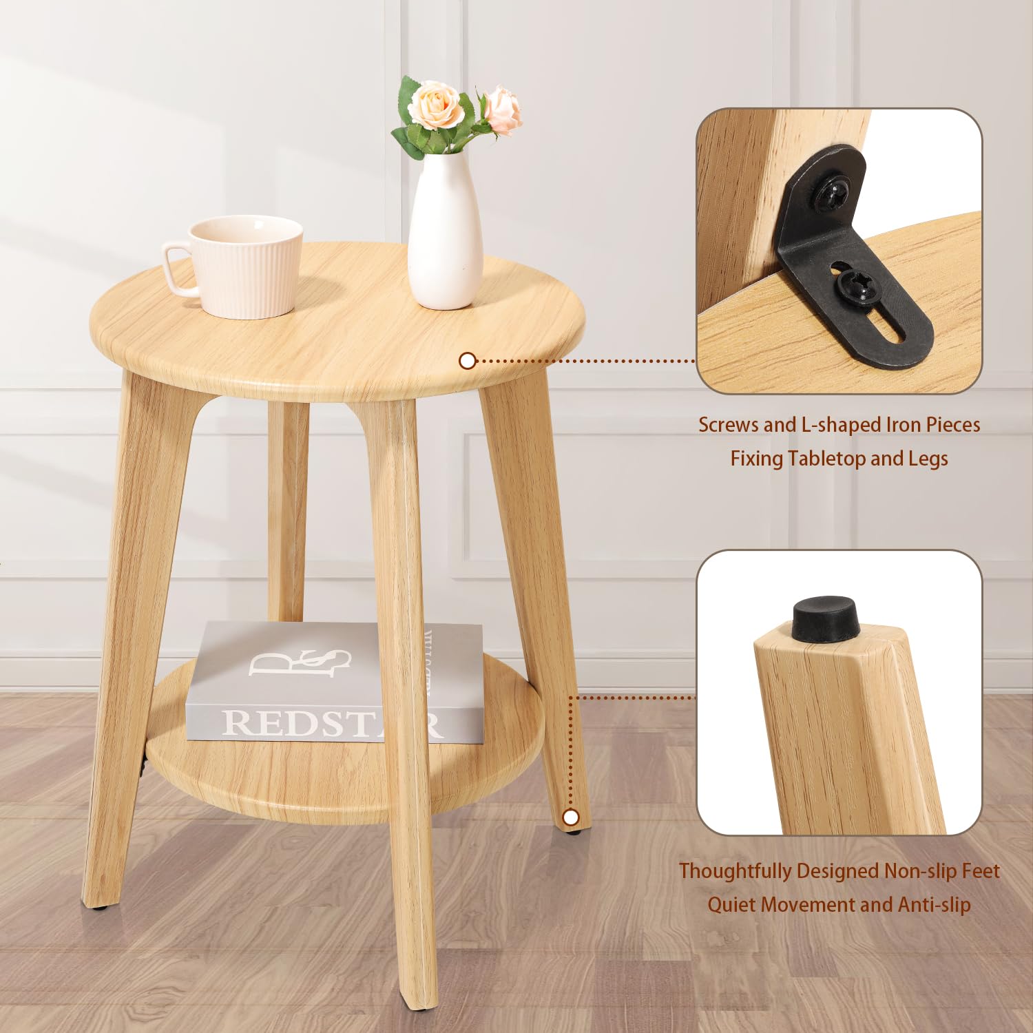 FEUFOAM Kleine ronde bijzettafel van hout met onderste plank, modern
