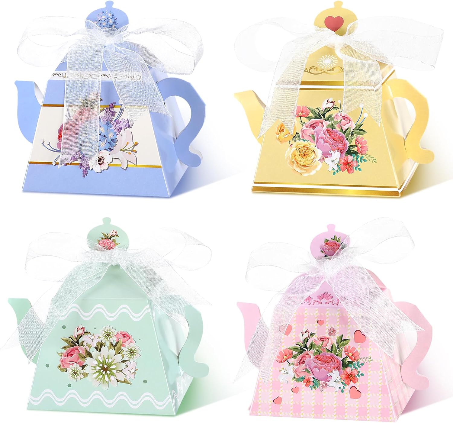 Seajan 48 Pcs Tea Party Favor Boxes Tea Party Treat Gift Boxes Teapot Favor Boxes Tea Time Party