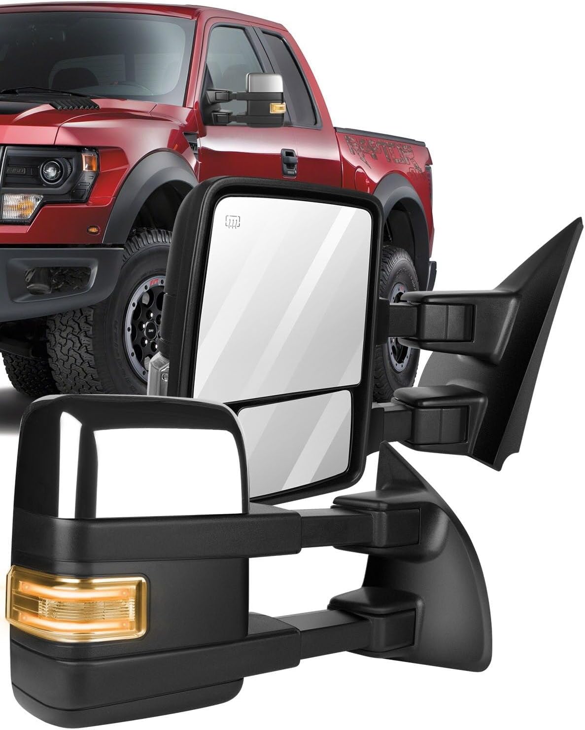 (Untested) ECCPP Tow Mirrors Towing Mirrors Compatible with 2004-2014 for Ford for F-150 Pickup Truck with Left Right Side Power Control Heat Turn Signal Puddle Auxiliary Light with Chrome Housing