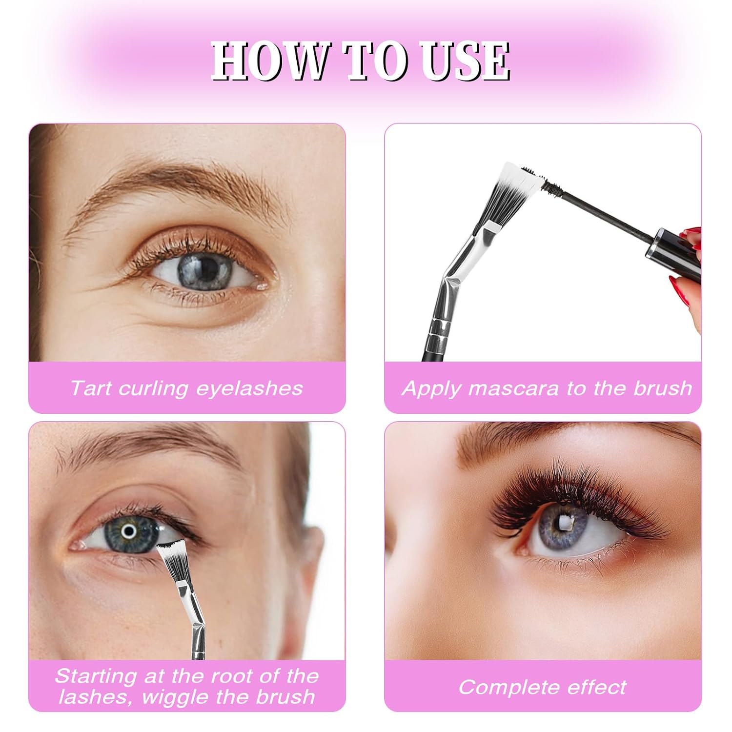 Mascara Fan Brush for Lashes Folding Angle Lash Fan Brush Eyelash Comb Eyebrow Brush Kit Mascara Applicator Fan Brush Makeup Eyelash Separator Lash Wand Brush for Natural Lifted