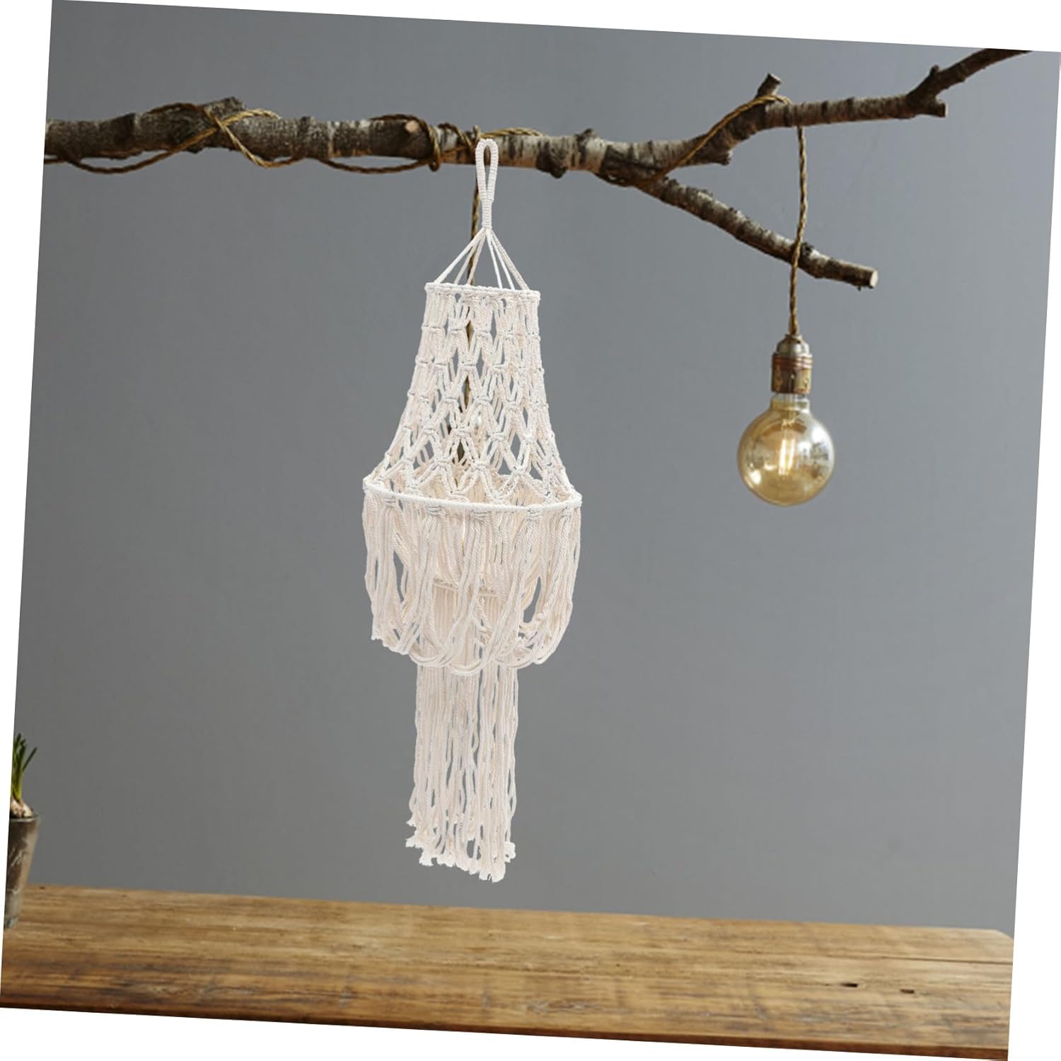 Cabilock Indoor Ceiling Lamp Cover Cotton Rope Woven Lampshade Macrame Hanging Light Shade for Bohemian Decor
