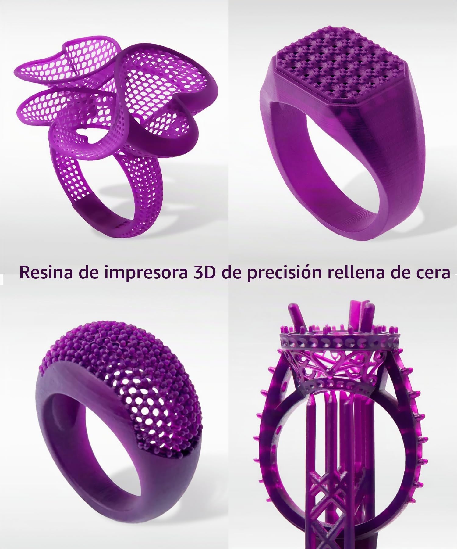 SuperCast es resina fuerte con relleno de cera con resolución de 8K 22 um, ideal para diseños de filigrana ultrafina y joyas, fabricado en Corea por 3DMaterials (500g)
