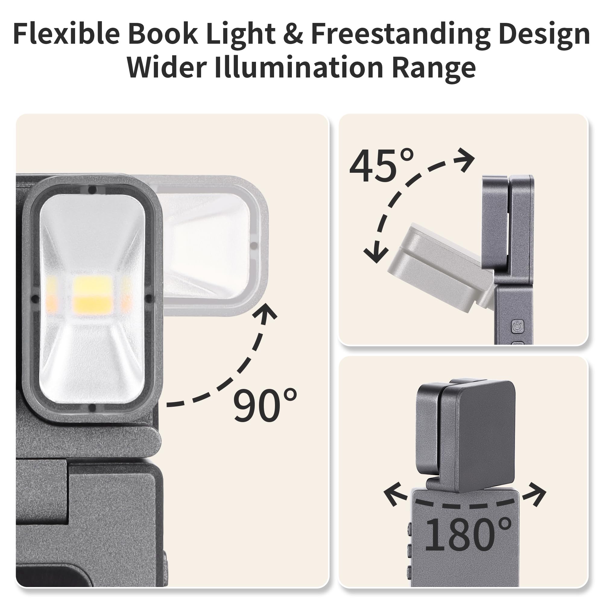 Dott Arts Book Lights for Reading at Night,Rechargeable 1000mAh Reading Lights for Books in Bed Dual-Heads Small Desk Lamps for Home Office with 5 Colors,Timer Function,LED Clip Light for Kids Room
