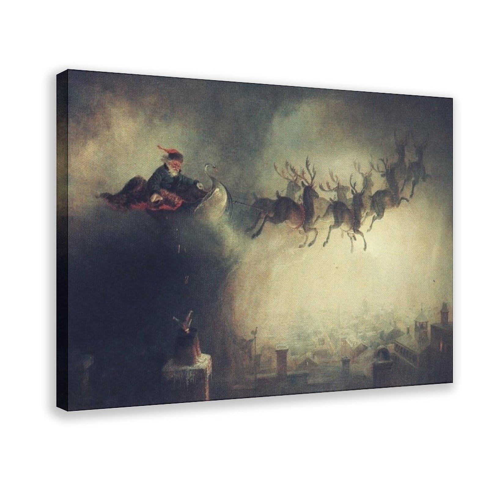 WCYB Impression sur toile représentant le Père Noël tombant dans la cheminée - Motif barbe de William Holbrook - Décoration murale pour bureau - Cadre à suspendre - 20,3 x 30,5 cm