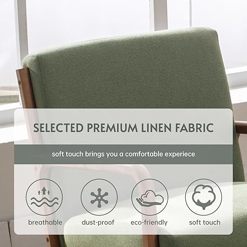 Miniatura 4 de ANJ HOME - Silla decorativa moderna de mediados de siglo, cómoda silla de lectura de tela con marco de madera maciza, sillón de fácil montaje para