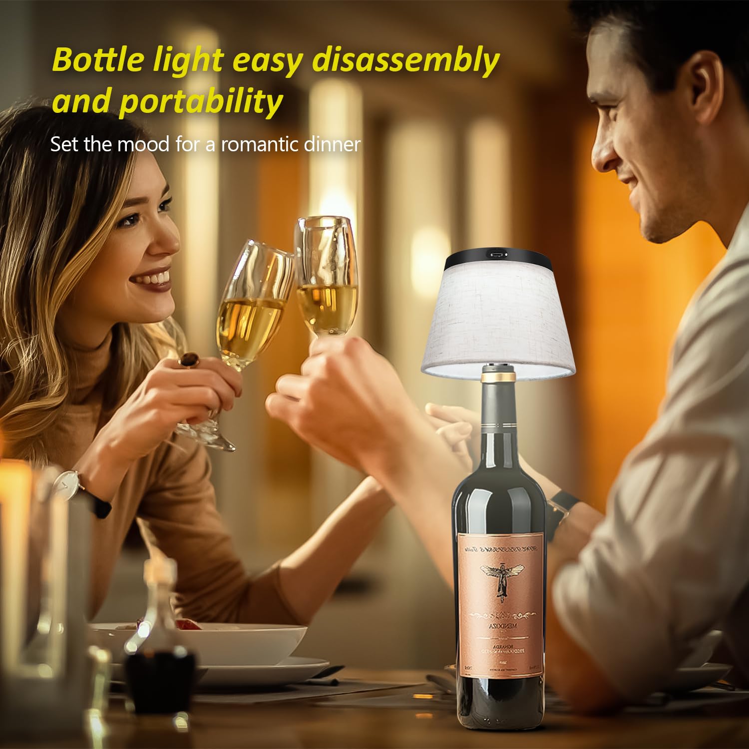 2025 Nuova lampada per bottiglie - Luci LED per bottiglie di liquore e vino, paralume senza fili, luce superiore per bottiglia di whisky, kit luce notturna con tappo per bottiglia, tessuto beige