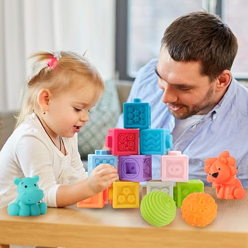 Miniatura 7 de Bloques y bolas de bebé de 6 a 12 meses en adelante bloque de construcción suave de 18 unidades juguetes apilables para niños pequeños juguete