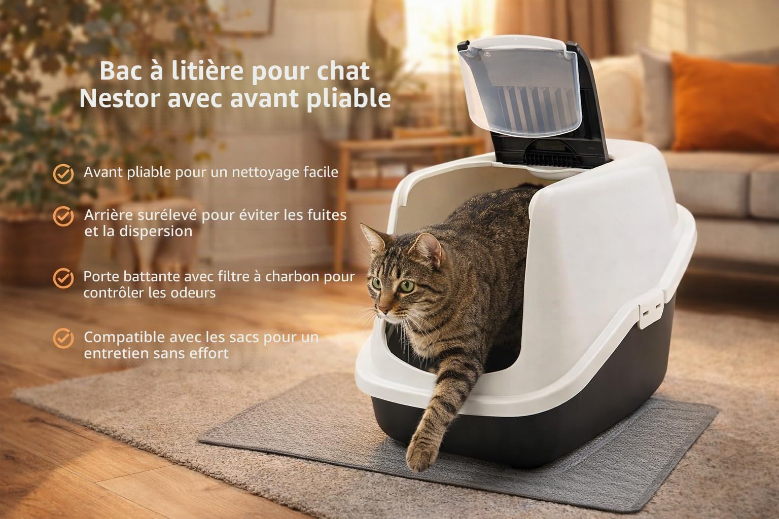 Savic Maison Toilette Nestor Impression, Moderne, Noir, 56x39x38,5cm, Pour Chats, Unisex, Propriétaires de Chats, Amateurs de Design Moderne