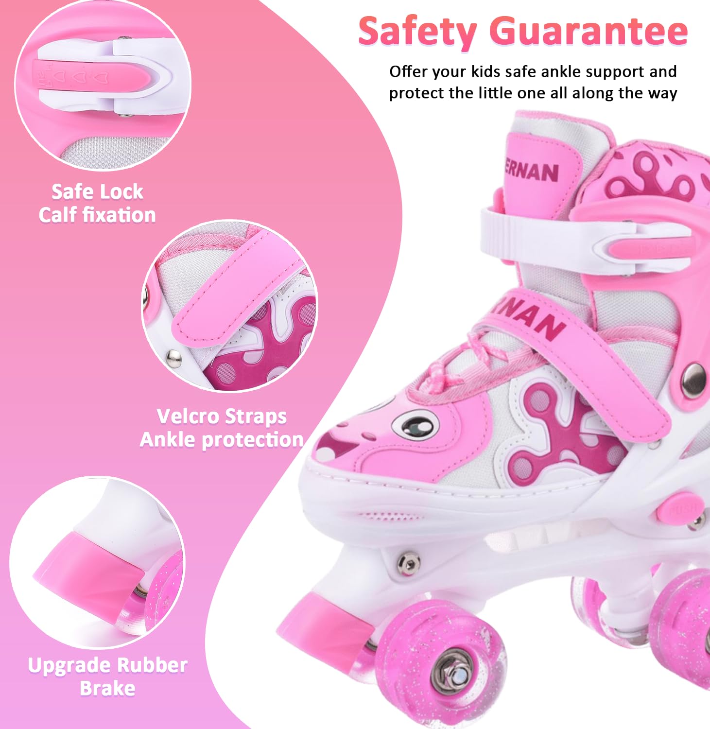 ERNAN Roller Enfant 4 Taille Réglable 8 Roues Lumineuses Patins à Roulettes Débutants