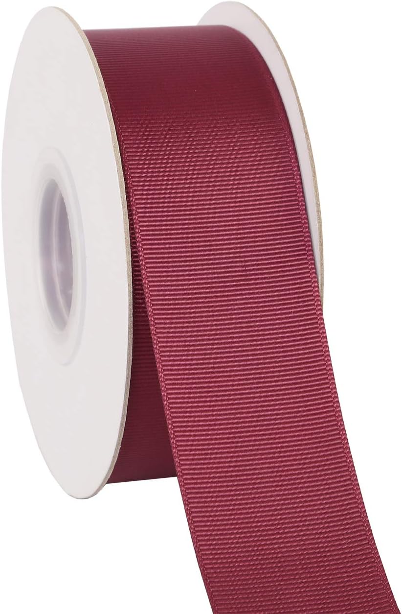 IDECOR 1.5" Wide Solid Grosgrain Ribbon 25 Yards (029-White）, Set for Gift Wrapping, Party Decor, Sewing Applications, Wedding and Craft Burgundy ABCD