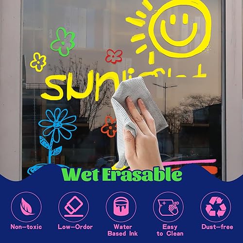 Miniatura 3 de Marcadores de tiza para ventana de automóvil, lavables en vidrio, paquete de 8 rotuladores de tiza líquida jumbo de 0.394 pulgadas, marcadores de