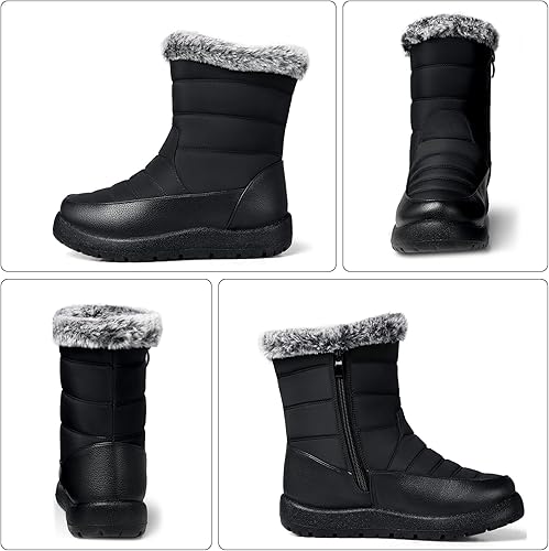 Miniatura 6 de TEMOFON Botas de tobillo para mujer impermeables botas con forro de piel de invierno para mujer, antideslizantes, botas de nieve para clima frío,