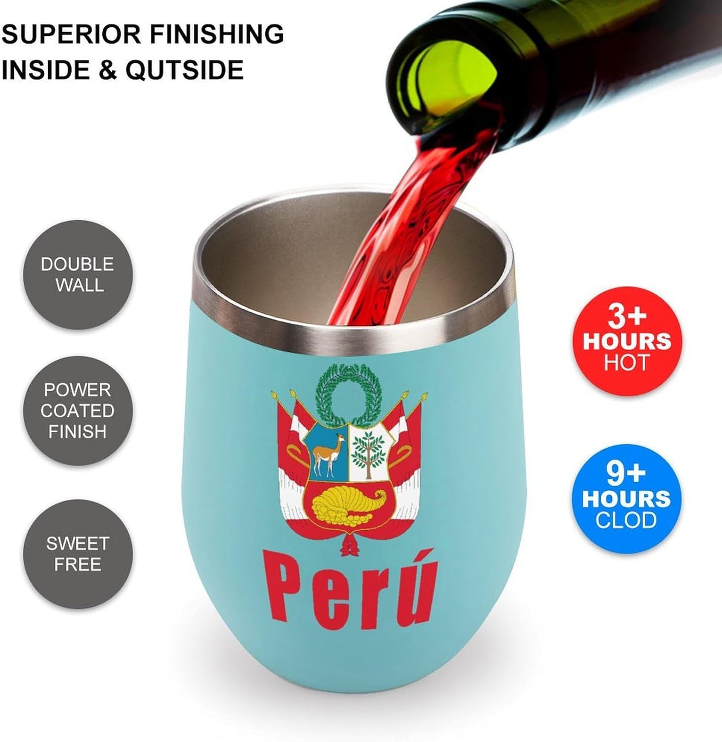 Peru Peruvian National Emblem Insulated Drinking Cup Stainless Steel Coffee Mug Wine Tumbler with Lid 12OZ