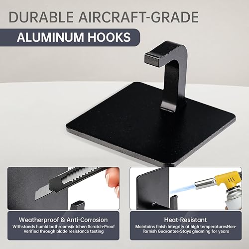 Miniatura 4 de Ganchos adhesivos para toallas, gancho de pared resistente, ganchos cuadrados negros para colgar abrigos, sombreros, toallas, batas, ropa, gancho de