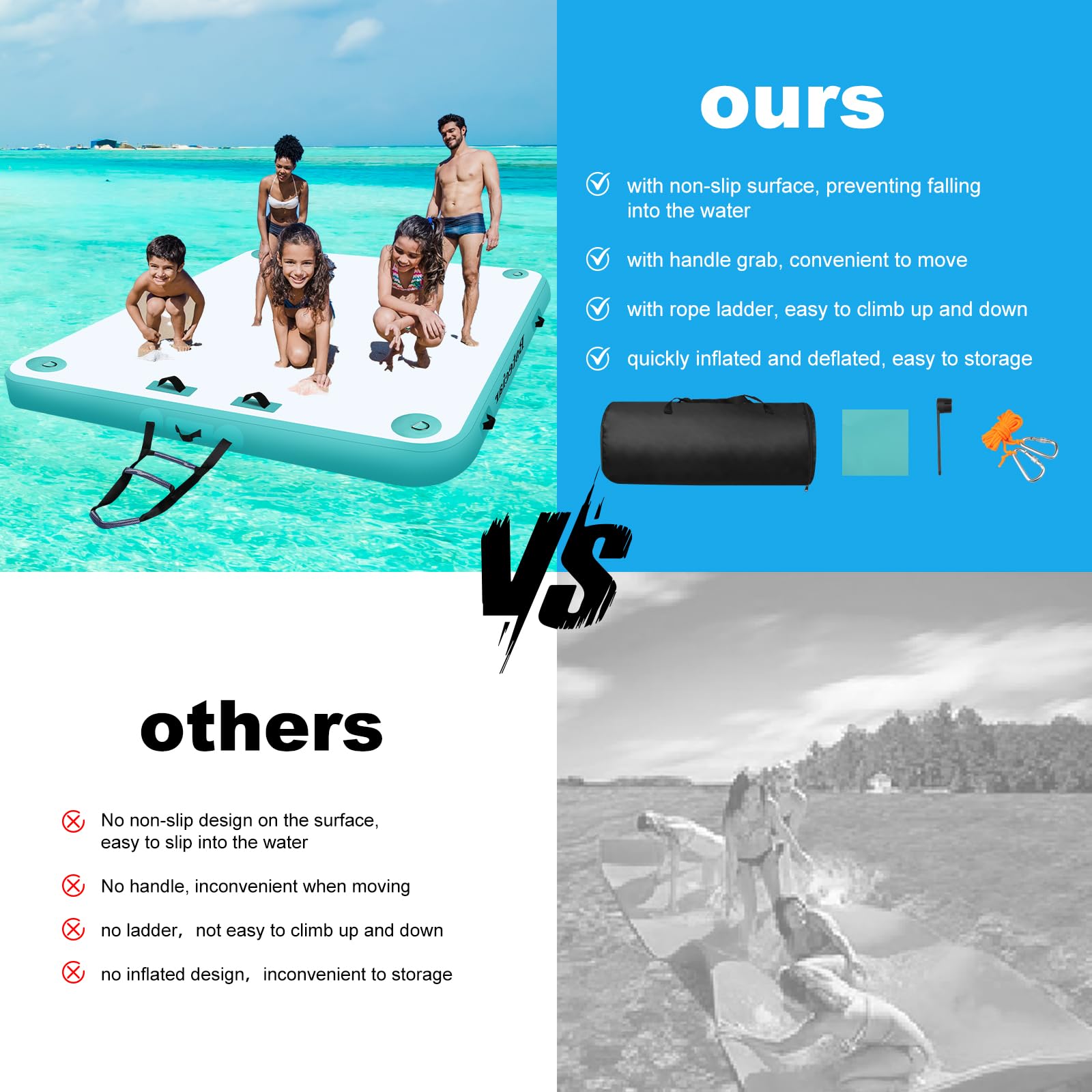 Plataforma Hinchable Flotante con Escalera, Isla Flotante Hinchable para mar Piscina Playa