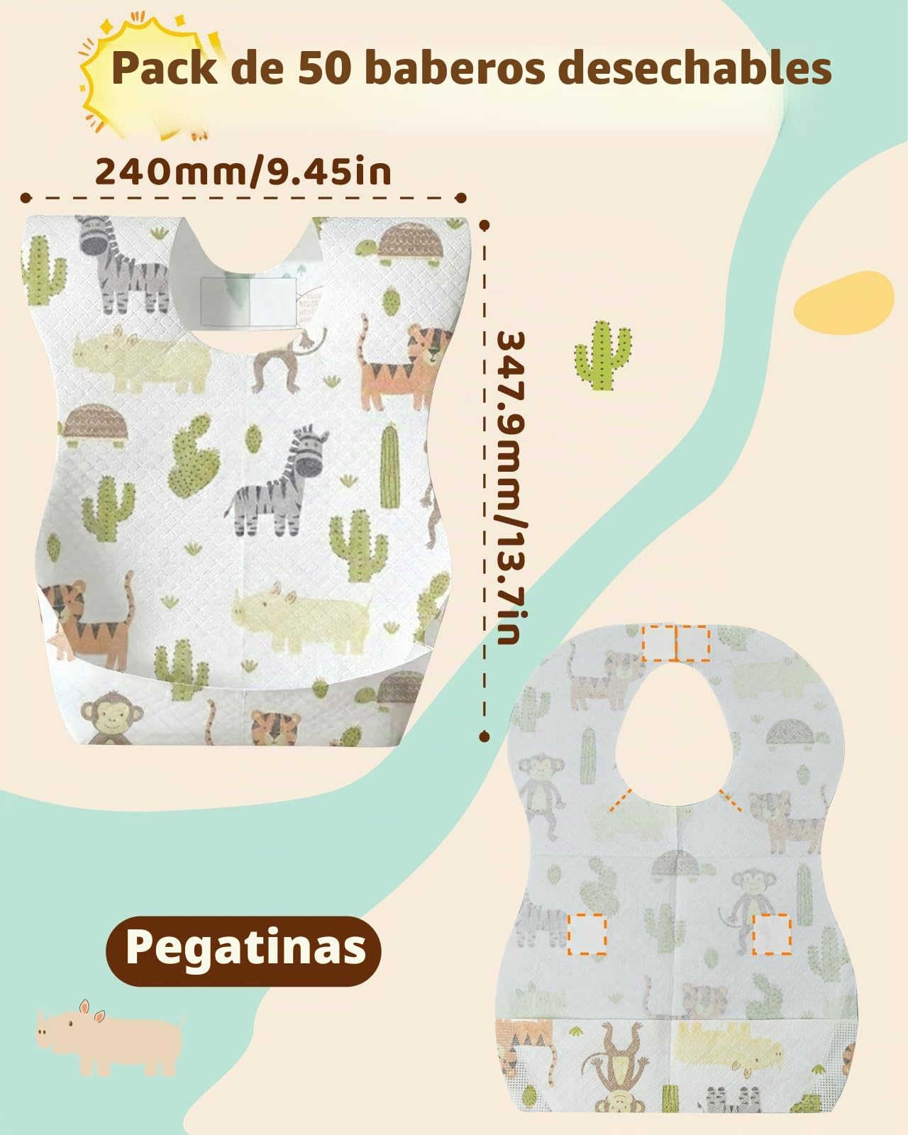 Lictin Baberos Desechables Bebe-20/50pcs baberos bebe impermeables,envuelto Individualmente,Suaves, portátiles y ajustables,con diseños de animales,aptos para uso en interiores y exteriores(0-5años)