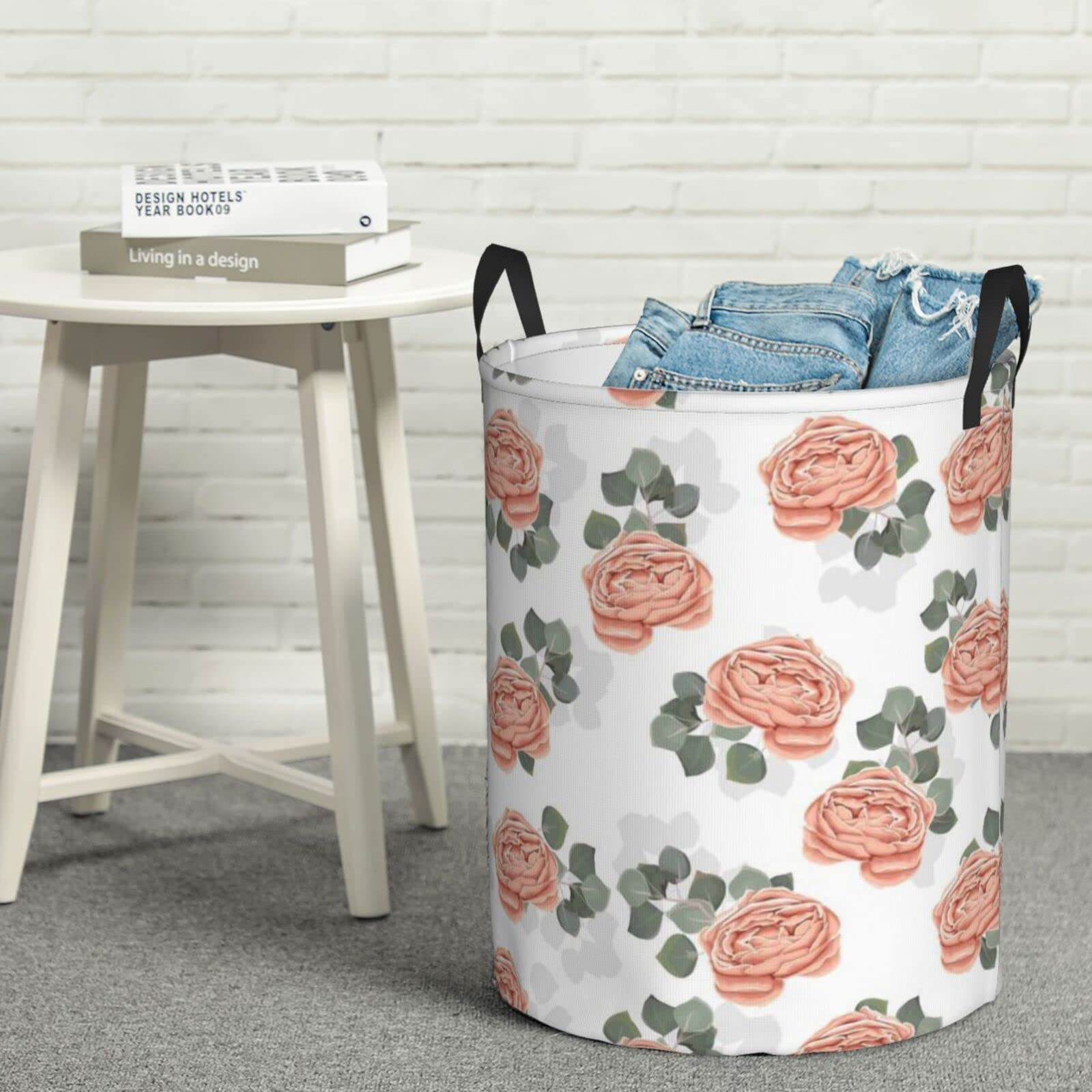 Panier à linge floral Paniers à linge pliables avec poignées Panier à linge pliable sale Sac à linge facile à transporter Panier de rangement rond pour jouet de chambre Flower9