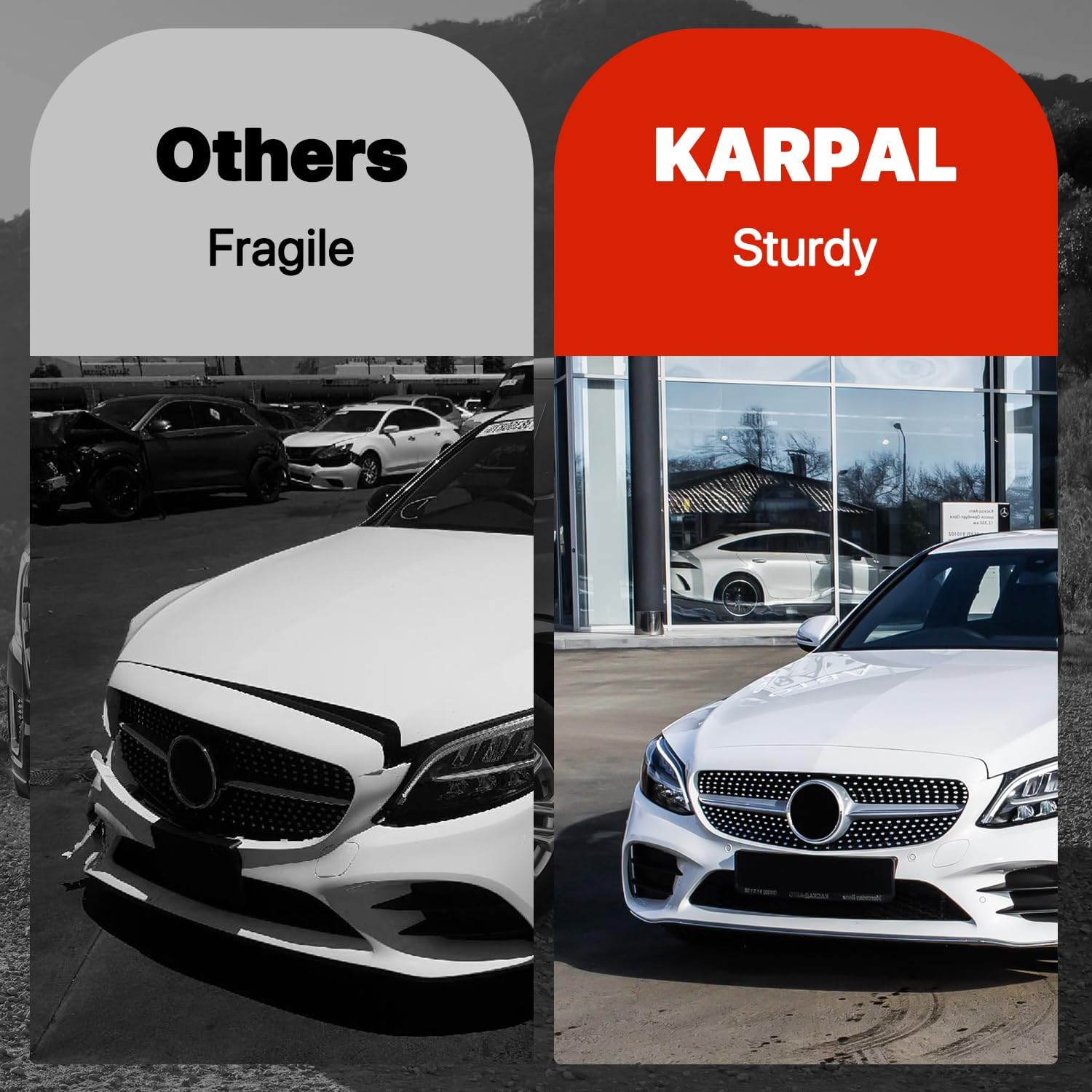 KARPAL Diamond Front Grille Grill Compatible With 2015-2018 Mercedes Benz W205 C-Class C250 C300 C400 (exclude C63 AMG) Diamond Silver