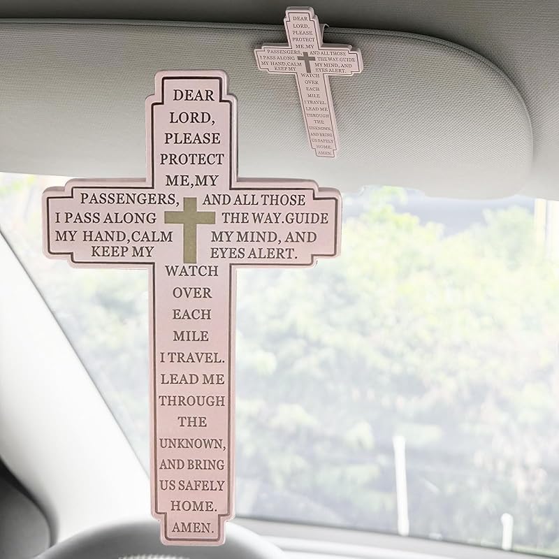 Clipe de Cruz Cristã para Para-Sol Automotivo Rawsomes Rosa-claro com Mensagem “Drive Safe”