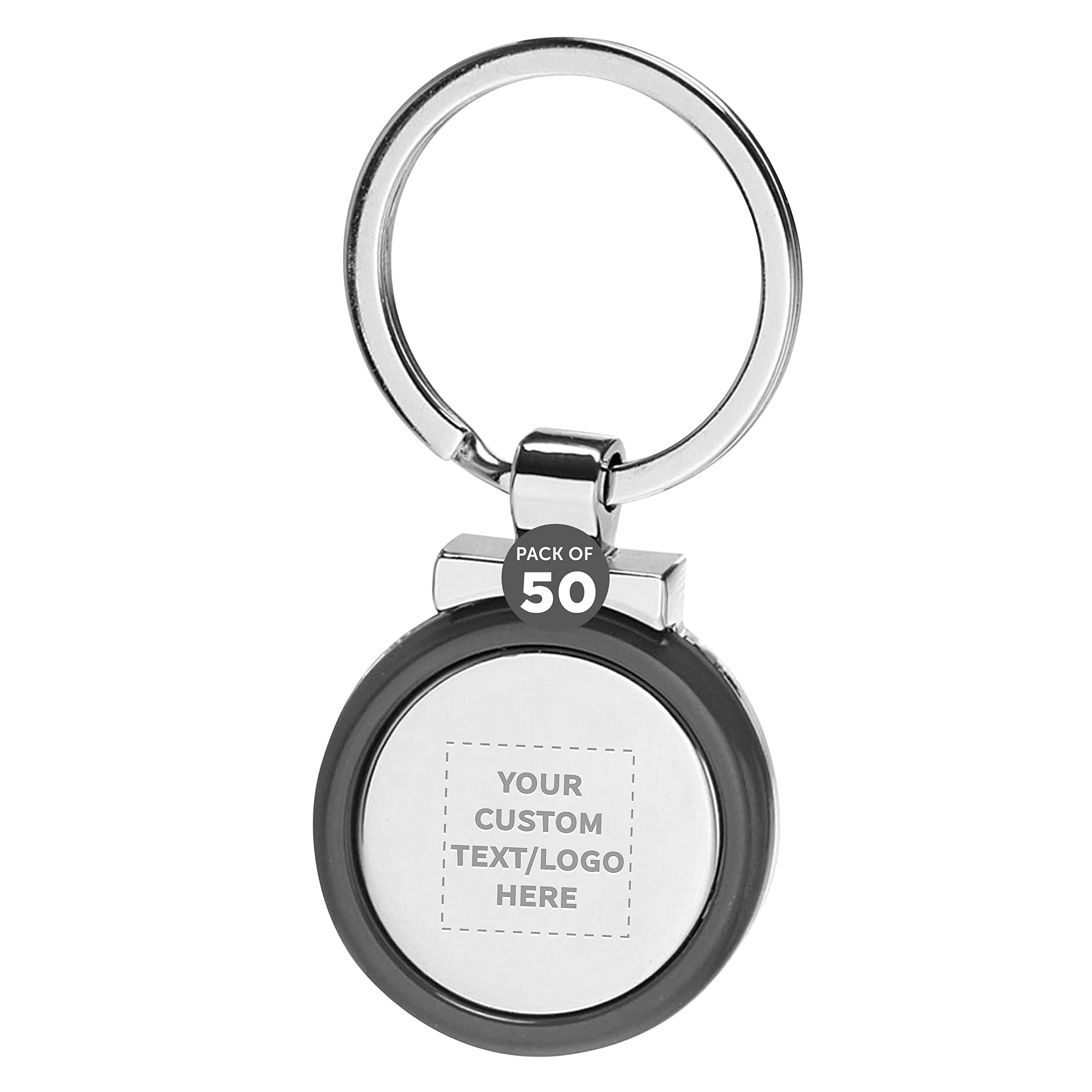 DISCOUNT PROMOS Custom Color Accent Metal Keychains Set of 50, Personalized Bulk Pack - Laser Engraved, Perfect as Corporate Gifts and Promotional