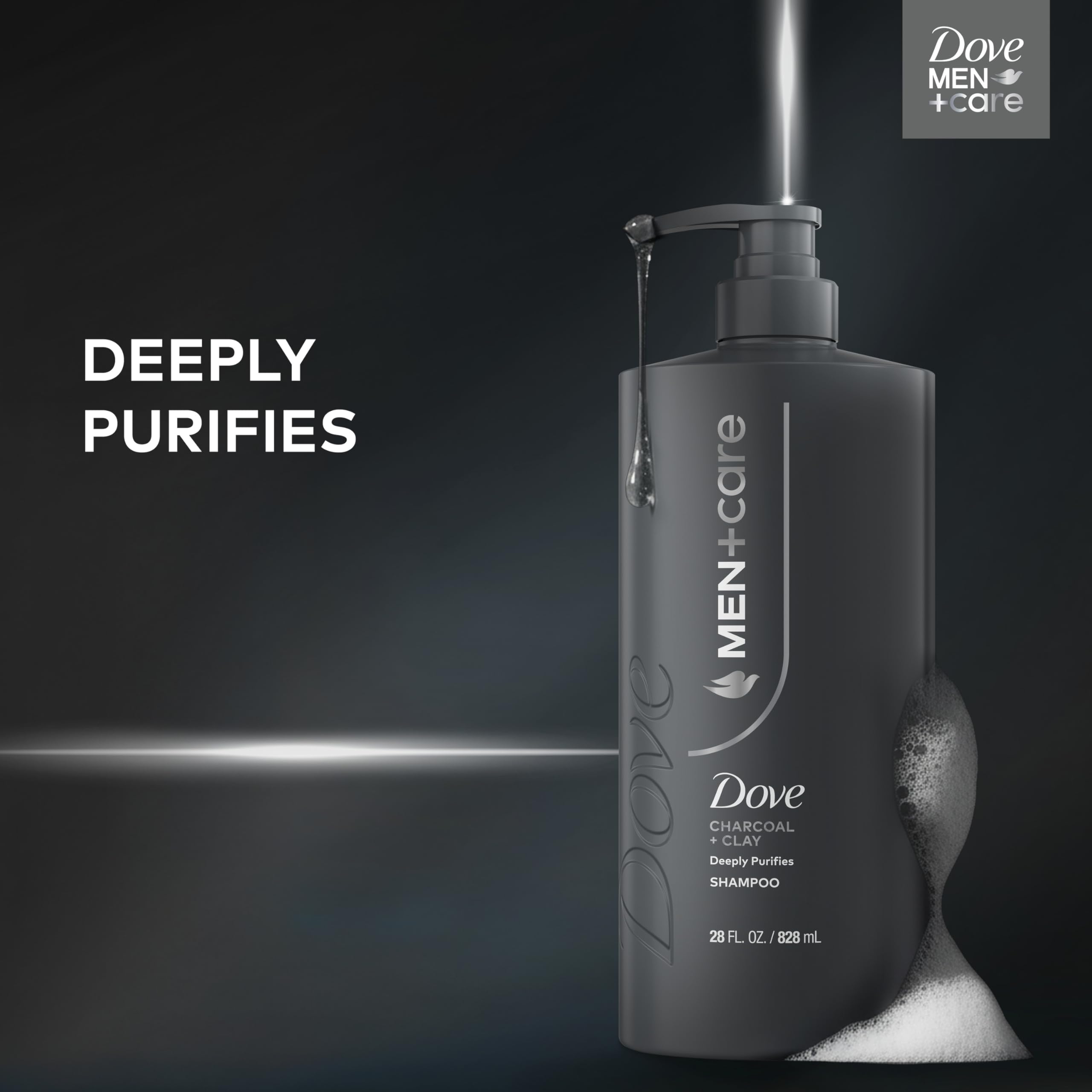 DOVE MEN + CARE Shampoo 1 count Charcoal + Clay for Real Hair that Powers Up Hair Strength, with Deep Purifying Benefits, 28 Fl oz
