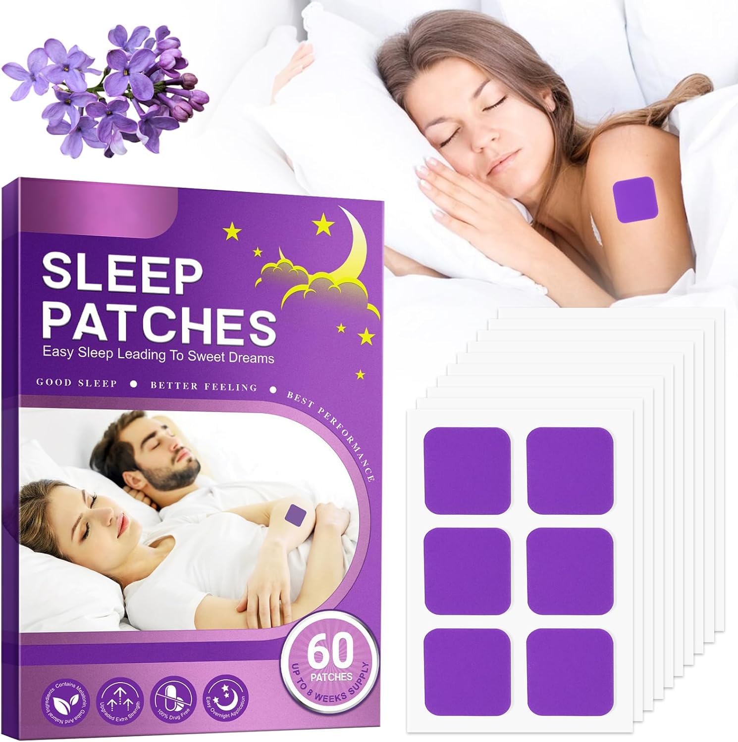 NALACAL Deep Sleep Patches for Adults, 60 Pcs Sleep Aid Pads, Natural Sleeping Stickers to Improve Sleep Quality, Skin-Friendly Patches Last All Night, Sleep Aid Patches for Men and Women