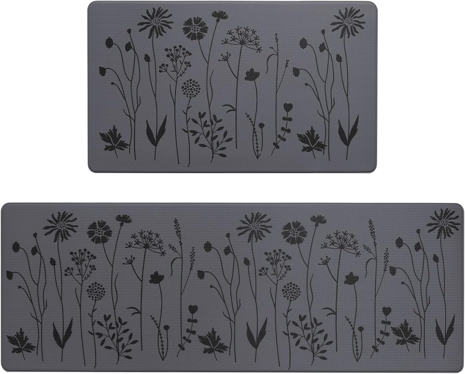 Rempry 2 Pcs Floor Mat, Waterproof Non Slip Anti-Fatigue PVC Cushioned Rug Sets for Kitchen, Office, Sink 17"x47"+17"x29" (Dark Grey)