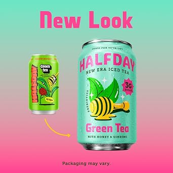 نصف يوم ، شاي أخضر Prebiotic مع العسل والجينسنغ ، 12 Fl Oz Can