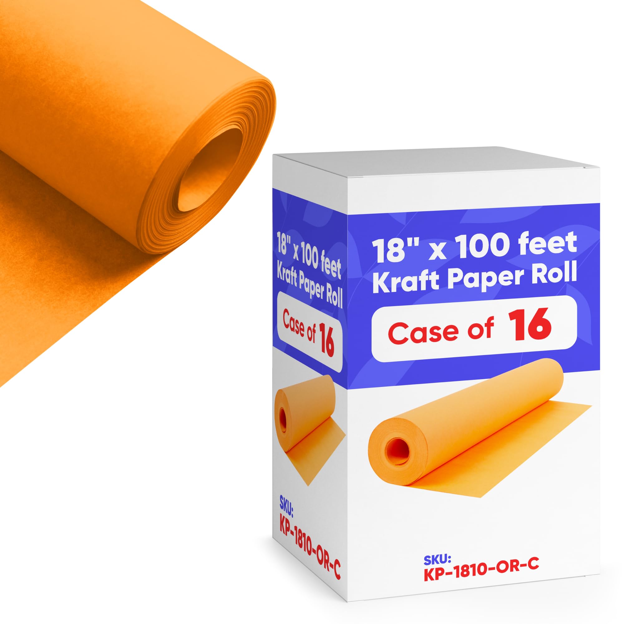18" x 1200" (100 ft) Orange Kraft Paper (Case of 16 Rolls), Made in USA