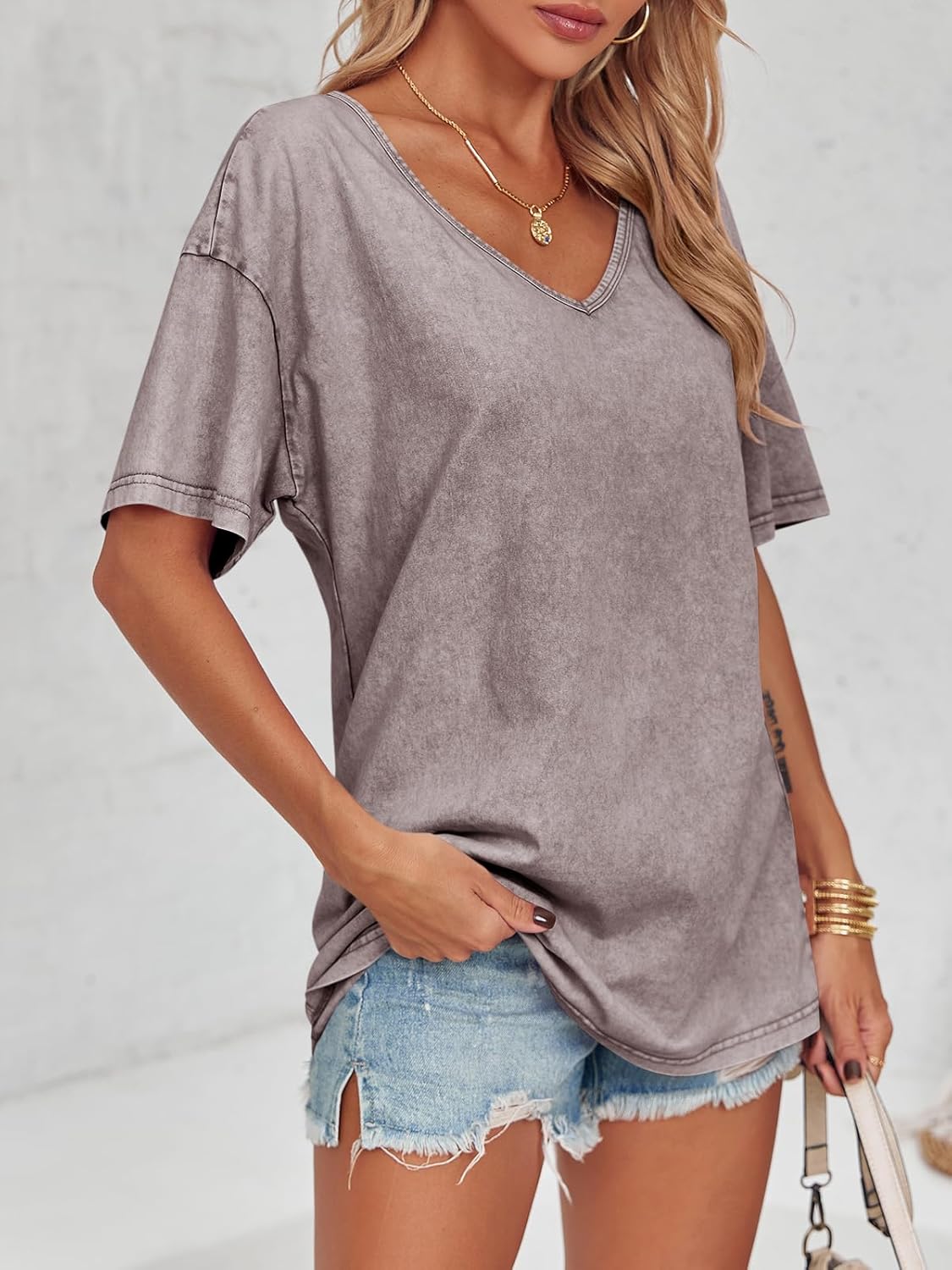 Flowyair Womens Oversized T Shirts Summer Loose Fit Cotton Short Sleeve Basic Tees Casual V Neck Boyfriend Tunic Tops - Image 6