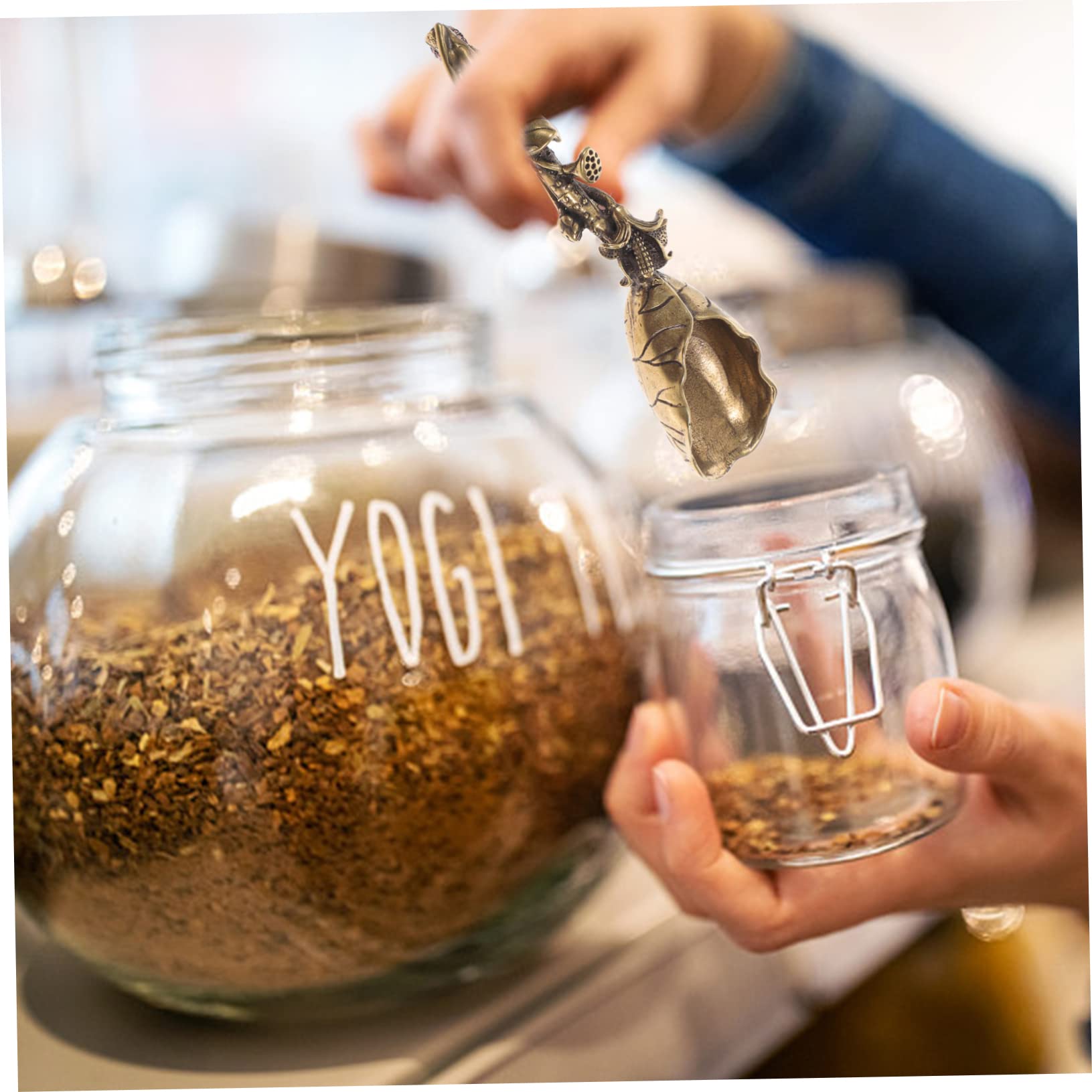 Ciieeo 1pc Mini Copper Tea Scoop Lotus Style Tea Spoon Elegant Design for Kitchen