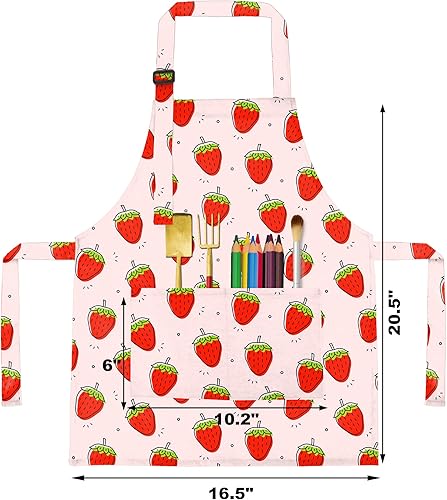 Vista 43 de BeeGreen Delantales de cocina para niños con correa ajustable, con bolsillo frontal para niños pequeños, pintores, artistas horneados negro