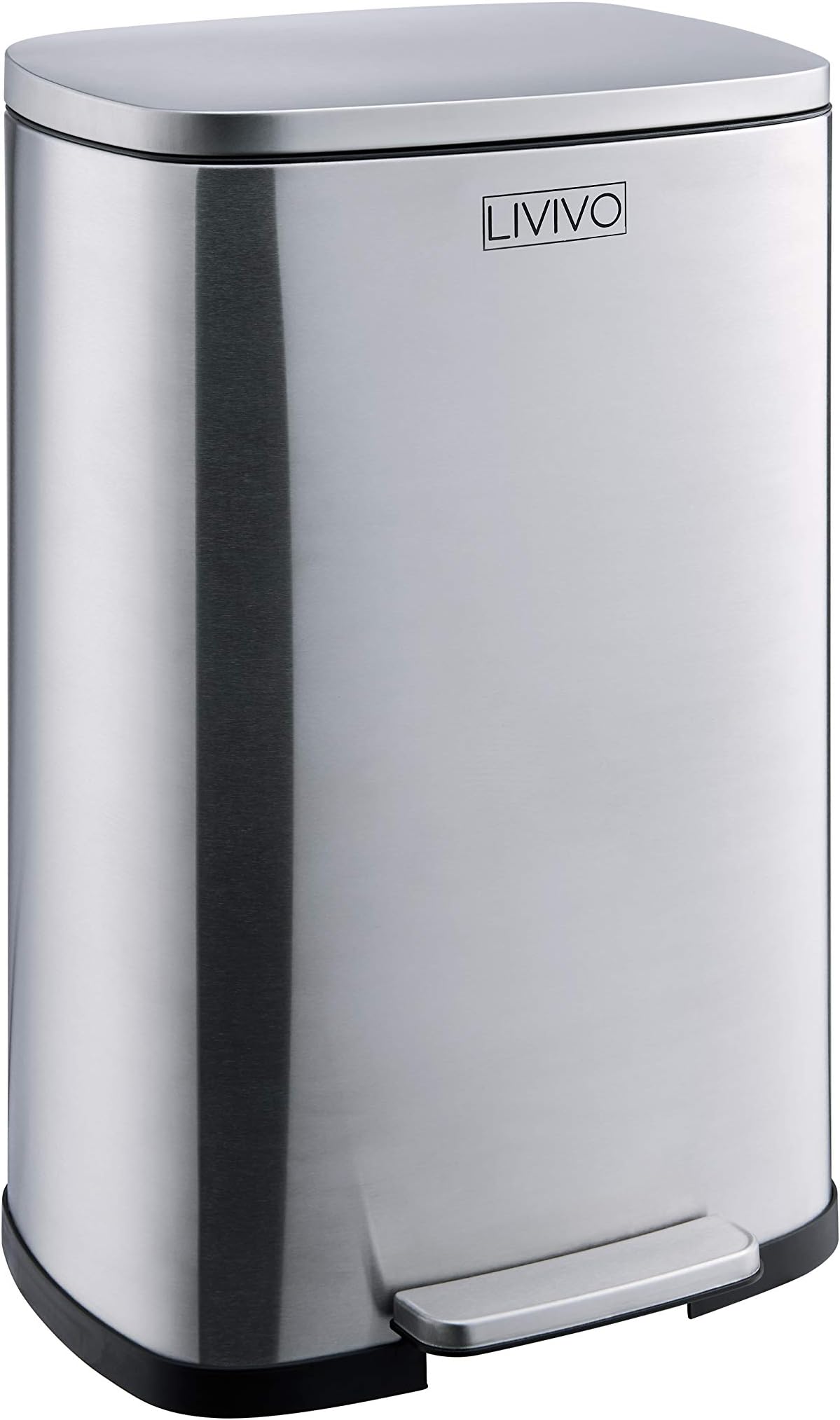 LIVIVO Stylish 50L Litre Stainless Steel Recycling Bin Pedal Waste Trash Rubbish Glass, Paper, Plastic, Cans, Garden Waste And Compost Kitchen Recycle Bin (Satin Silver)