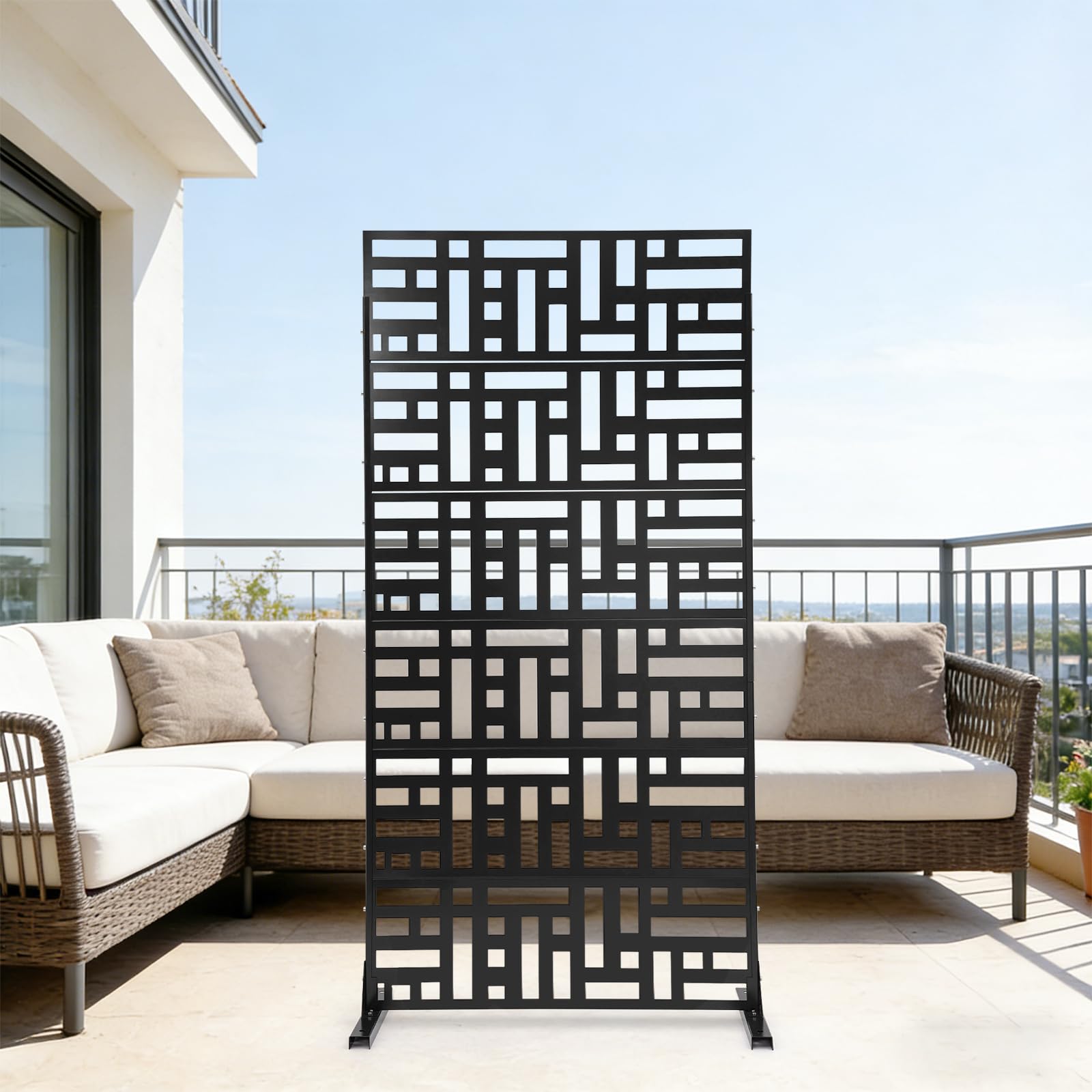 Brise-vue en métal pour extérieur, autonome, 6 panneaux, noir, jardin