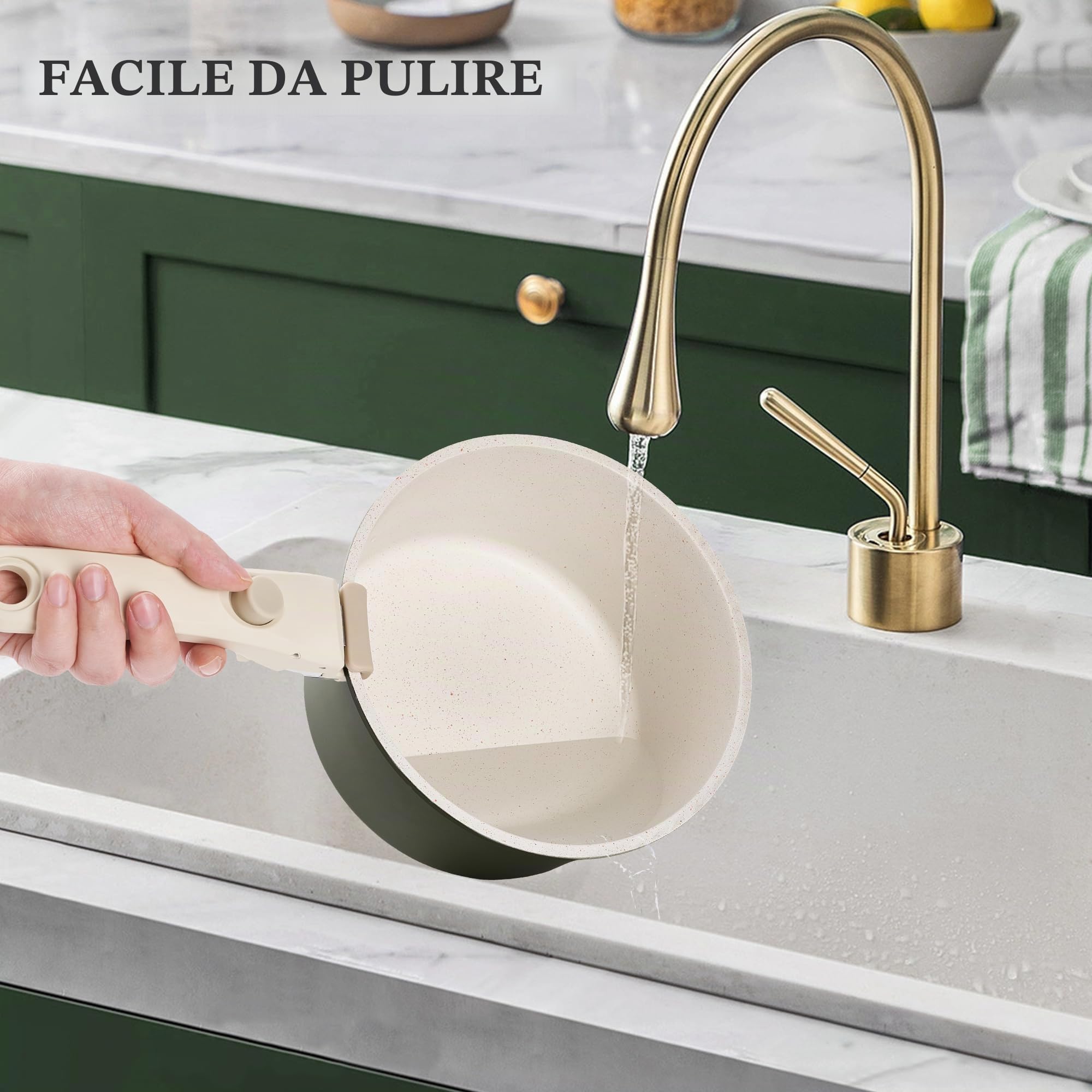 RIOVARM Induzione Set di pentole e padelle con manici staccabili, Impilabile Antiaderente In granito Set di pentole con coperchi, Salvaspazio Set di utensili da cucina Senza PFOA, Padella, Casseruole