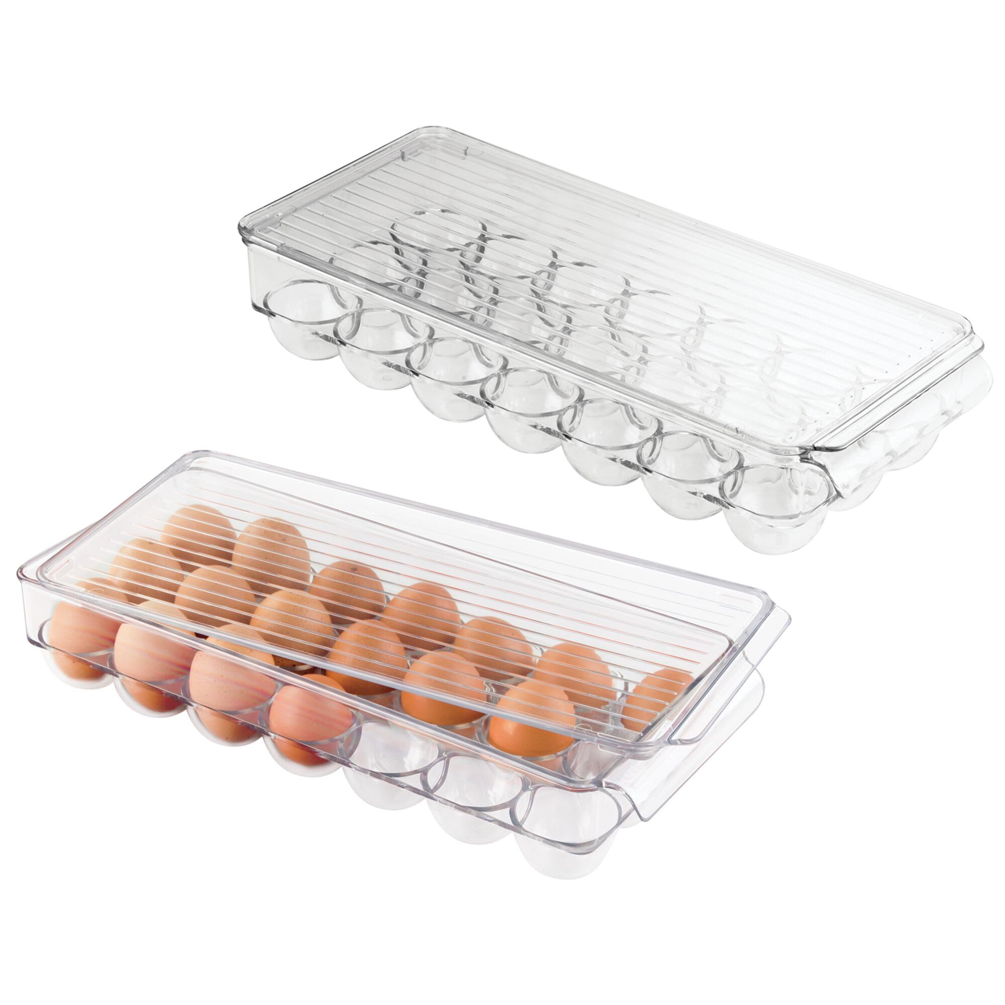 iDesign Plastic Egg Holder with Lid and Handle - Holds 21 Eggs - Set of 2 - Clear - Made in USA