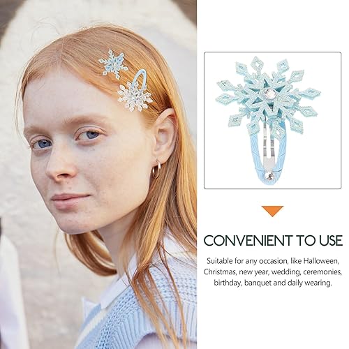 Miniatura 4 de minkissy 6 pinzas para el cabello con copos de nieve, pinzas para el cabello con diamantes de imitación de Navidad, pinzas para el cabello con pico