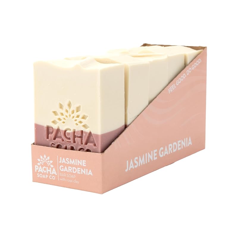 Pacha Soap Co. Jasmine Gardenia Bar Soap - Handmade Hydrating, Artisan Bar Soap Face Wash, Hand Cleanser, Body Wash, Made with Essential Oils and Shea Butter, Handcrafted Made in USA 5-Pack (4oz. ea)