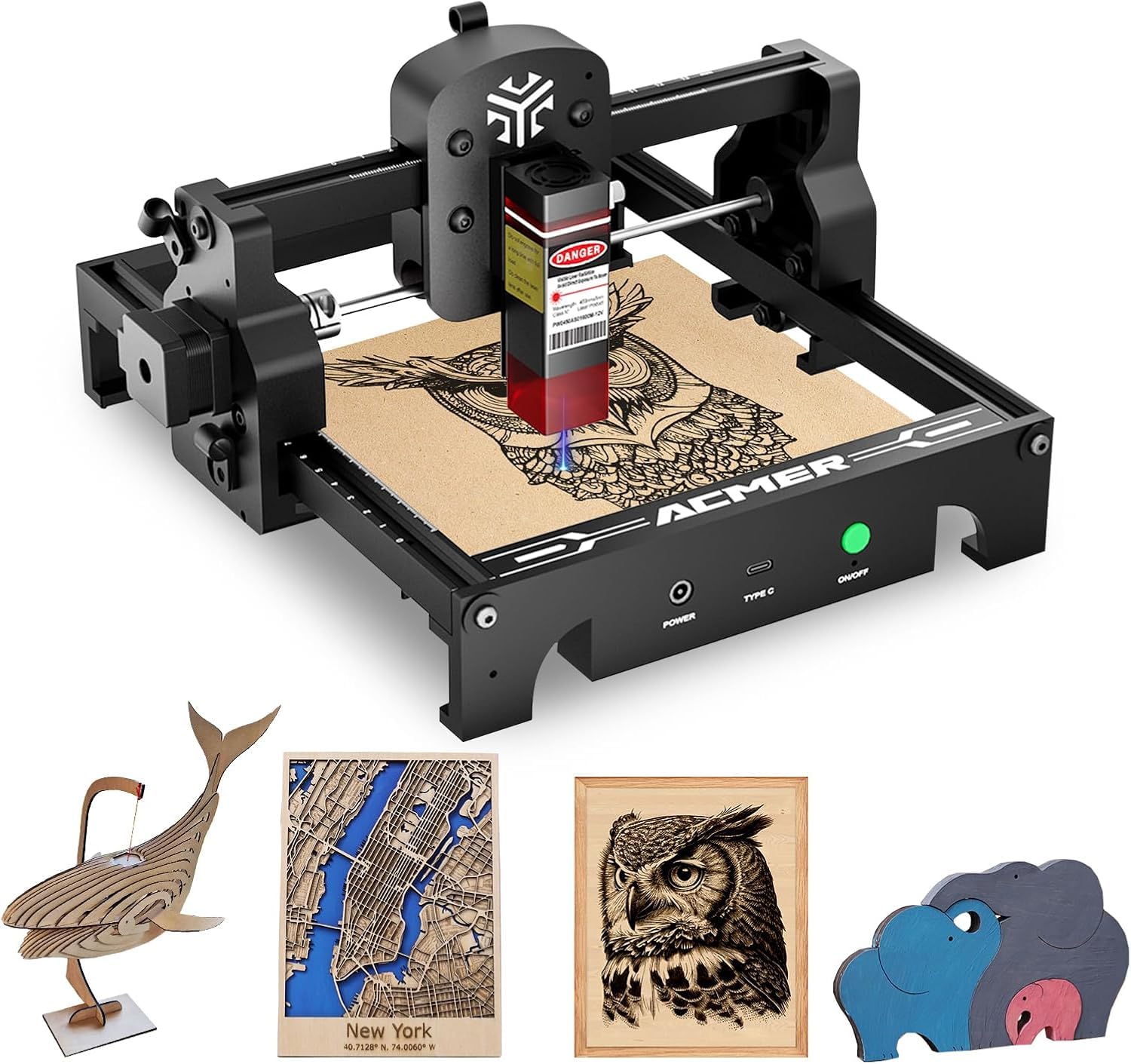 S1 Laser Engraver Mini Machine Portable Engraving Tool Beginner-friendly DIY Engraving Area 5.1 * 5.1inch， Laser Class4, 2500mW