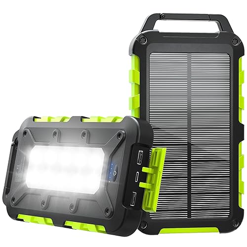 Solar Powerbank 10000mAh PD 15W Tragbares Solar Ladegerät USB C Outdoor Wasserdicht Externer Akku mit LED-Licht und 3 Ausgängen für Tablets Smartphones Outdoor Camping Grün