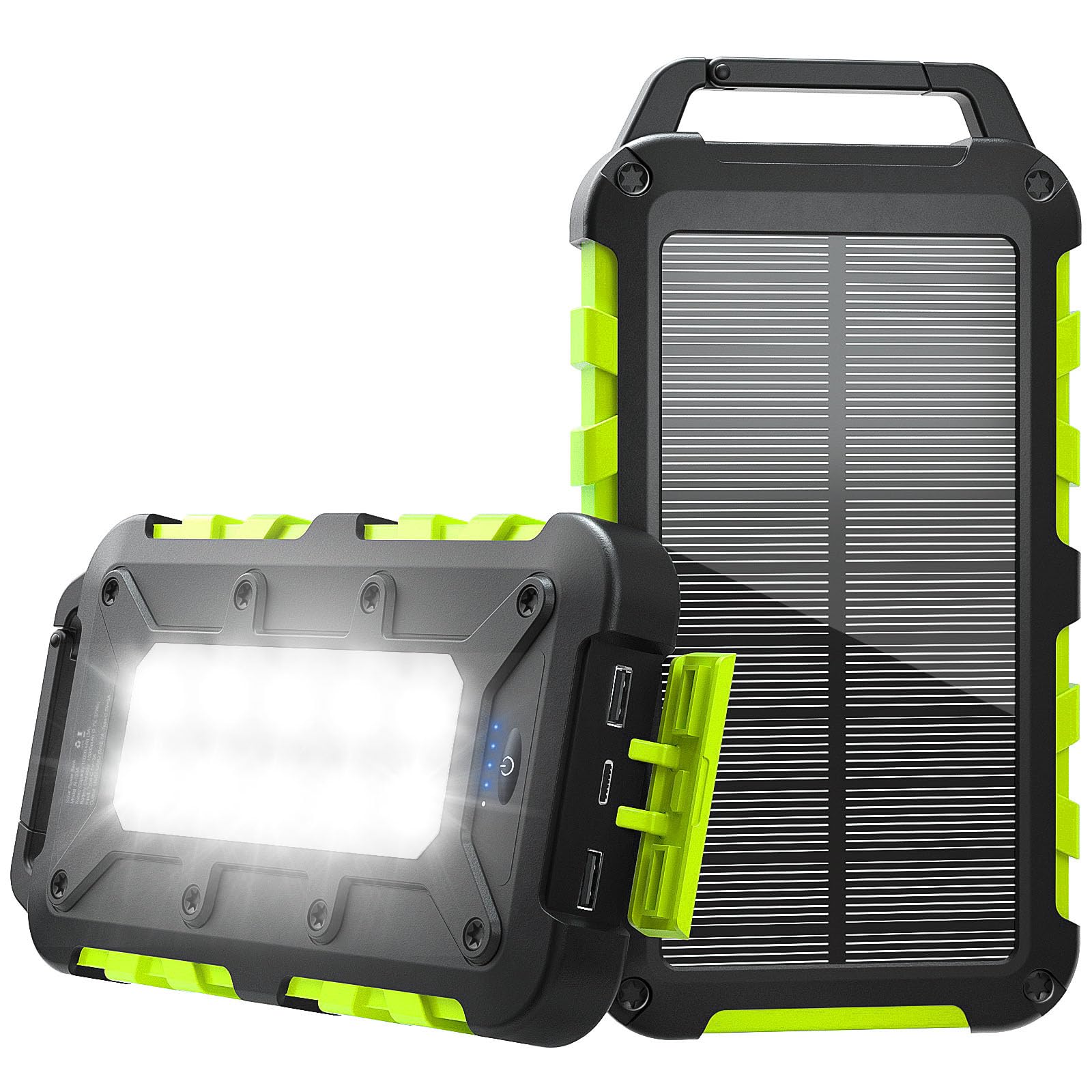 Batterie Externe Solaire 10000mAh PD 22,5W Chargeur Solaire avec 2 Ports USB et Une Entrée USB-C Charge Rapide Batterie Solaire Imperméable Compatible avec Téléphone Tablette Camping Vert