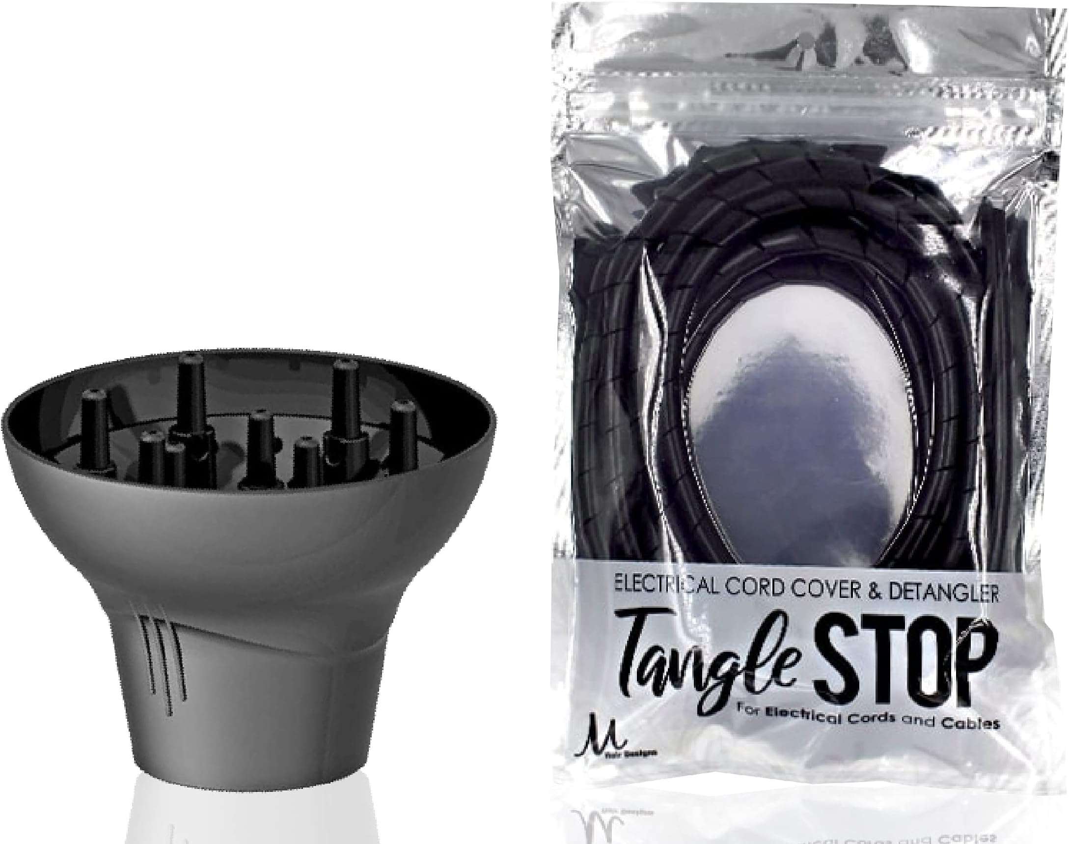 Parlux Advance Diffuser fits Parlux Advance and Turbo Power Advanced Hair Dryers and Tangle Stop Cord Cover Detangler (Bundle 2 items)